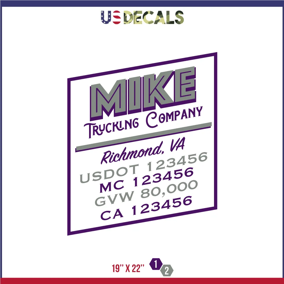 Company Name 2 Lines   5 Location Or Regulation Numbers Truck Lettering Decal (USDOT, MC, GVW, CA), 2 Pack