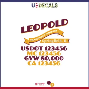 Company Name 2 Lines   5 Location Or Regulation Numbers Truck Lettering Decal (USDOT, MC, GVW, CA), 2 Pack