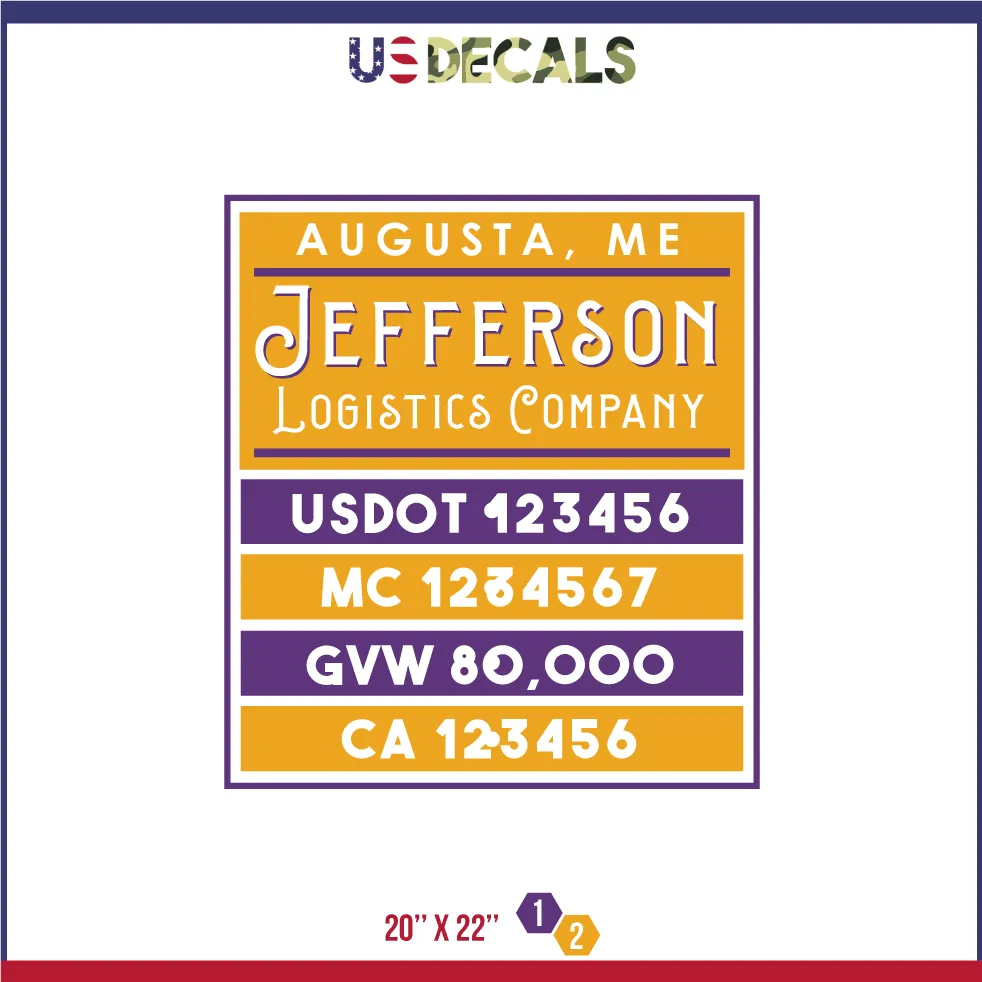Company Name 2 Lines   5 Location Or Regulation Numbers Truck Lettering Decal (USDOT, MC, GVW, CA), 2 Pack