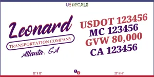 Company Name 2 Lines   5 Location Or Regulation Numbers Truck Lettering Decal (USDOT, MC, GVW, CA), 2 Pack