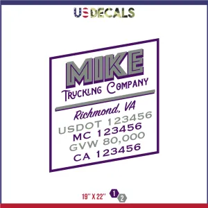 Company Name 2 Lines   5 Location Or Regulation Numbers Truck Lettering Decal (USDOT, MC, GVW, CA), 2 Pack