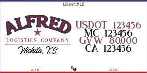 Company Name 2 Lines   5 Location Or Regulation Numbers Truck Lettering Decal (USDOT, MC, GVW, CA), 2 Pack