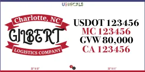 Company Name 2 Lines   5 Location Or Regulation Numbers Truck Lettering Decal (USDOT, MC, GVW, CA), 2 Pack