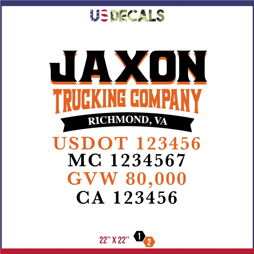 Company Name 2 Lines   5 Location Or Regulation Numbers Truck Lettering Decal (USDOT, MC, GVW, CA), 2 Pack
