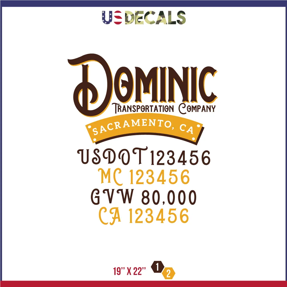 Company Name 2 Lines   5 Location Or Regulation Numbers Truck Lettering Decal (USDOT, MC, GVW, CA), 2 Pack