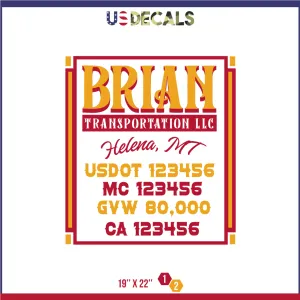 Company Name 2 Lines   5 Location Or Regulation Numbers Truck Lettering Decal (USDOT, MC, GVW, CA), 2 Pack