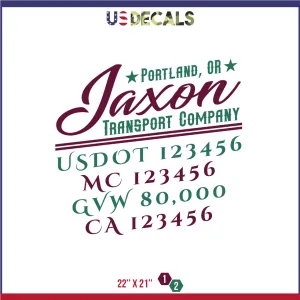 Company Name 2 Lines   5 Location Or Regulation Numbers Truck Lettering Decal (USDOT, MC, GVW, CA), 2 Pack