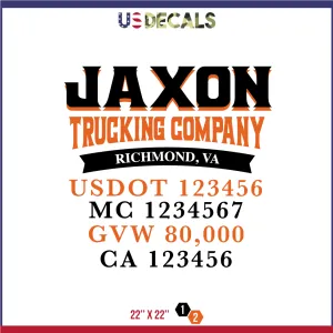 Company Name 2 Lines   5 Location Or Regulation Numbers Truck Lettering Decal (USDOT, MC, GVW, CA), 2 Pack