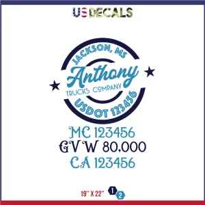 Company Name 2 Lines   5 Location Or Regulation Numbers Truck Lettering Decal (USDOT, MC, GVW, CA), 2 Pack