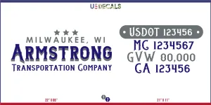 Company Name 2 Lines   5 Location Or Regulation Numbers Truck Lettering Decal (USDOT, MC, GVW, CA), 2 Pack