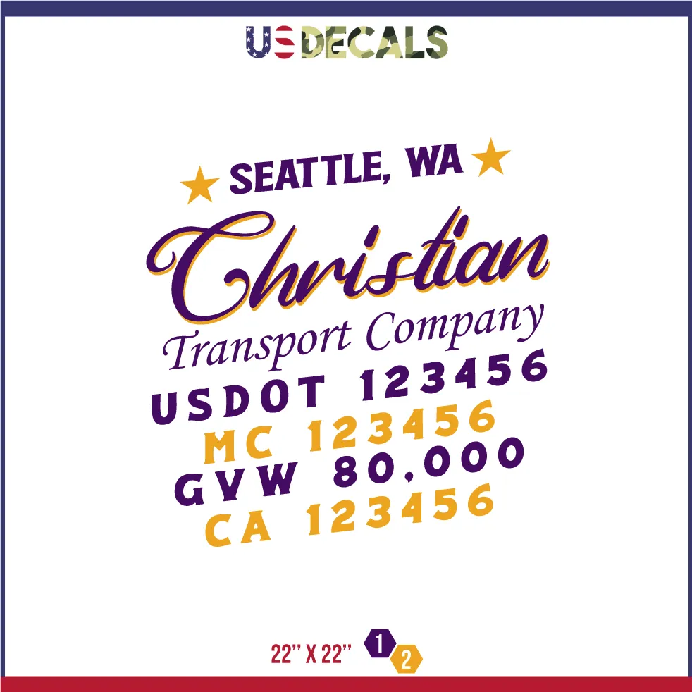 Company Name 2 Lines   5 Location Or Regulation Numbers Truck Lettering Decal (USDOT, MC, GVW, CA), 2 Pack