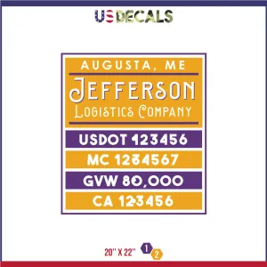 Company Name 2 Lines   5 Location Or Regulation Numbers Truck Lettering Decal (USDOT, MC, GVW, CA), 2 Pack