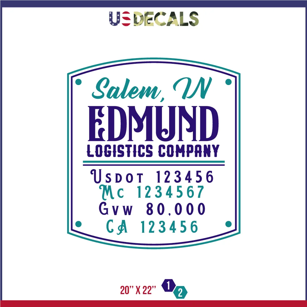 Company Name 2 Lines   5 Location Or Regulation Numbers Truck Lettering Decal (USDOT, MC, GVW, CA), 2 Pack