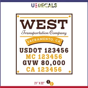 Company Name 2 Lines   5 Location Or Regulation Numbers Truck Lettering Decal (USDOT, MC, GVW, CA), 2 Pack
