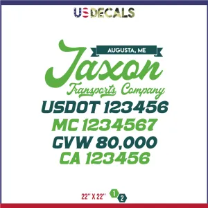 Company Name 2 Lines   5 Location Or Regulation Numbers Truck Lettering Decal (USDOT, MC, GVW, CA), 2 Pack