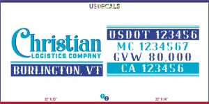 Company Name 2 Lines   5 Location Or Regulation Numbers Truck Lettering Decal (USDOT, MC, GVW, CA), 2 Pack
