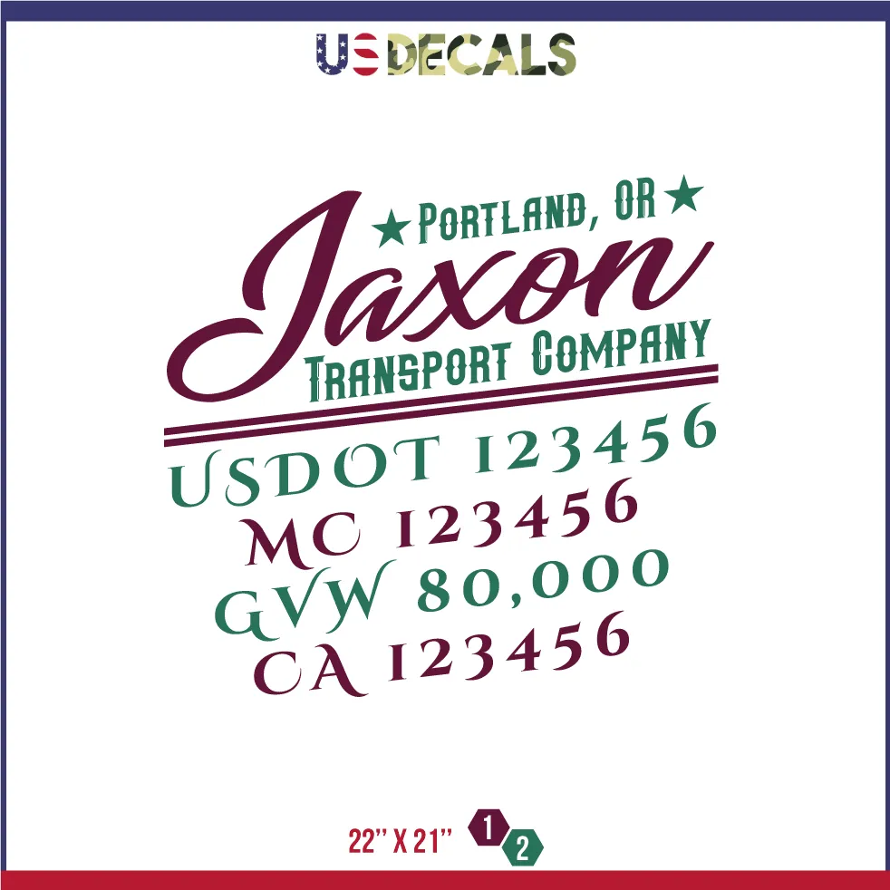 Company Name 2 Lines   5 Location Or Regulation Numbers Truck Lettering Decal (USDOT, MC, GVW, CA), 2 Pack