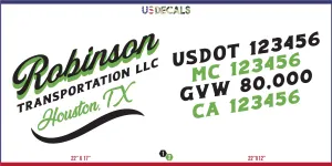 Company Name 2 Lines   5 Location Or Regulation Numbers Truck Lettering Decal (USDOT, MC, GVW, CA), 2 Pack
