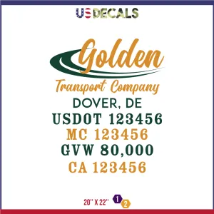 Company Name 2 Lines   5 Location Or Regulation Numbers Truck Lettering Decal (USDOT, MC, GVW, CA), 2 Pack