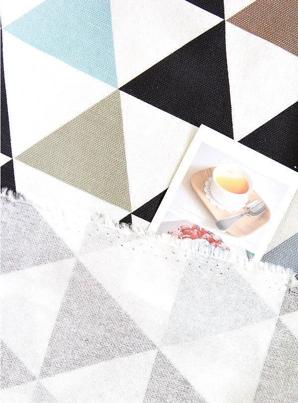 Contemporary Triangles Oxford Cotton Fabric Geometric, Mix of Black Khaki Blue on White Ivory, Home Decor Fabric - By the Yard 40741 - 214