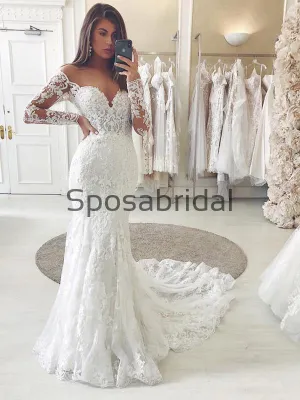 Country Lace Mermaid Long Sleeves Elegant Wedding Dresses WD0448
