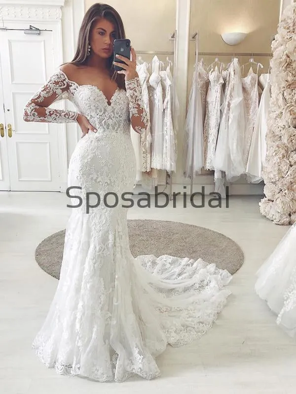Country Lace Mermaid Long Sleeves Elegant Wedding Dresses WD0448