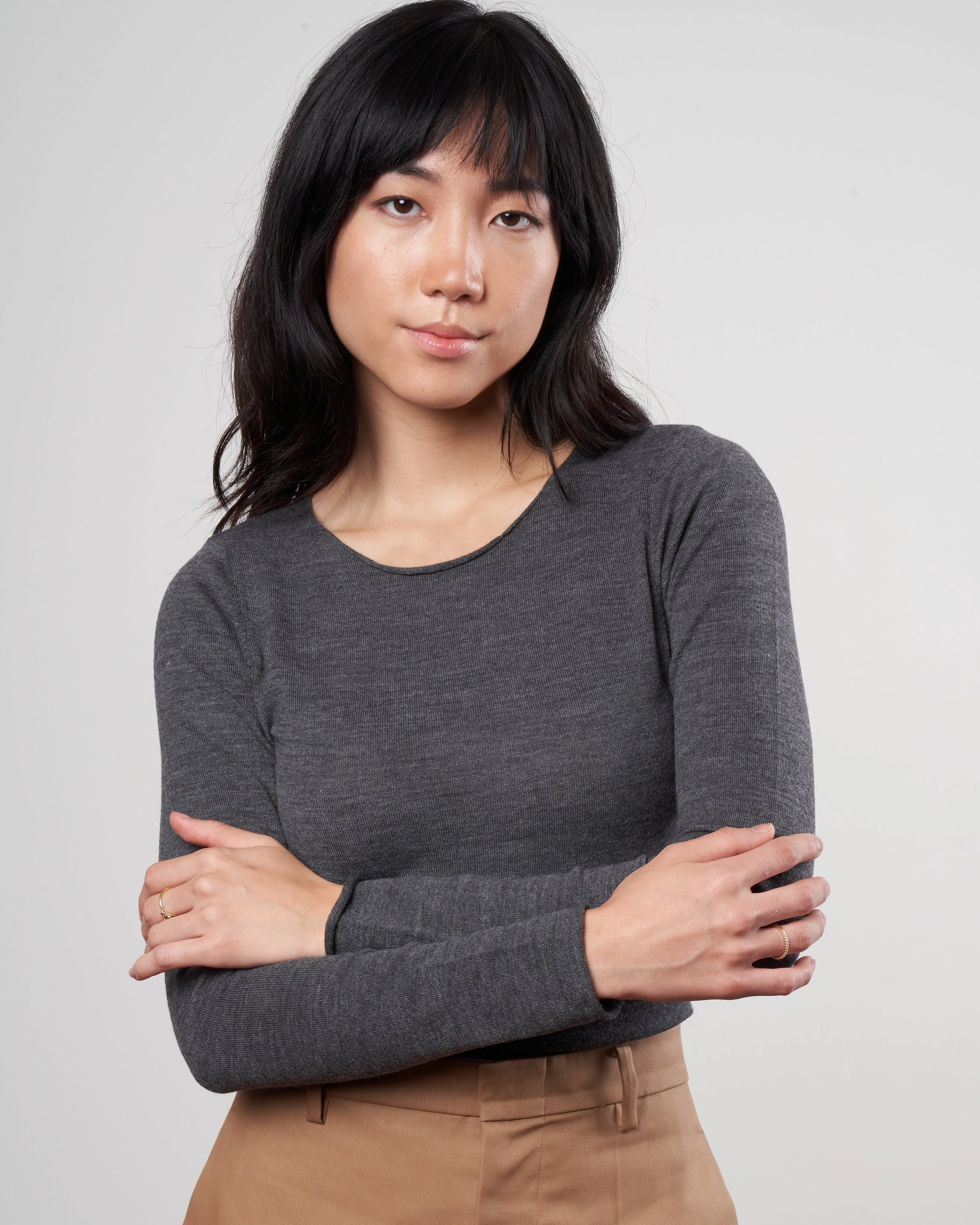 crewneck superfine merino tee - grey