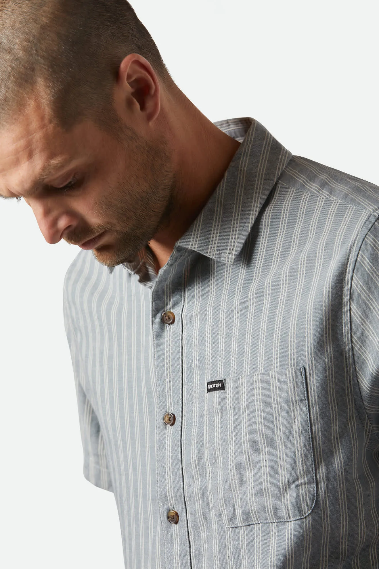 CRU Oxford Stripe S/S Shirt - Basalt Blue/Whitcap Stripe