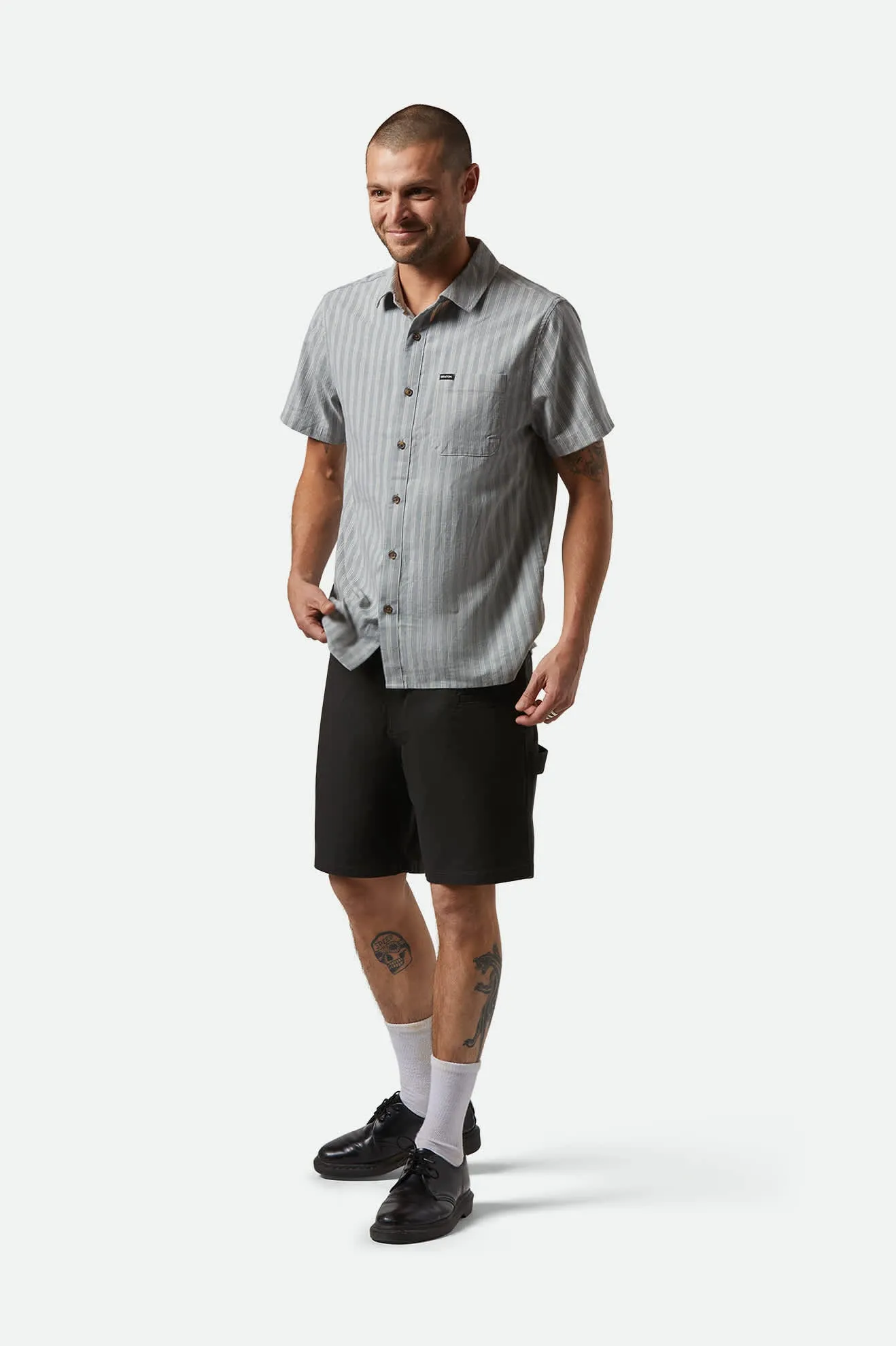 CRU Oxford Stripe S/S Shirt - Basalt Blue/Whitcap Stripe