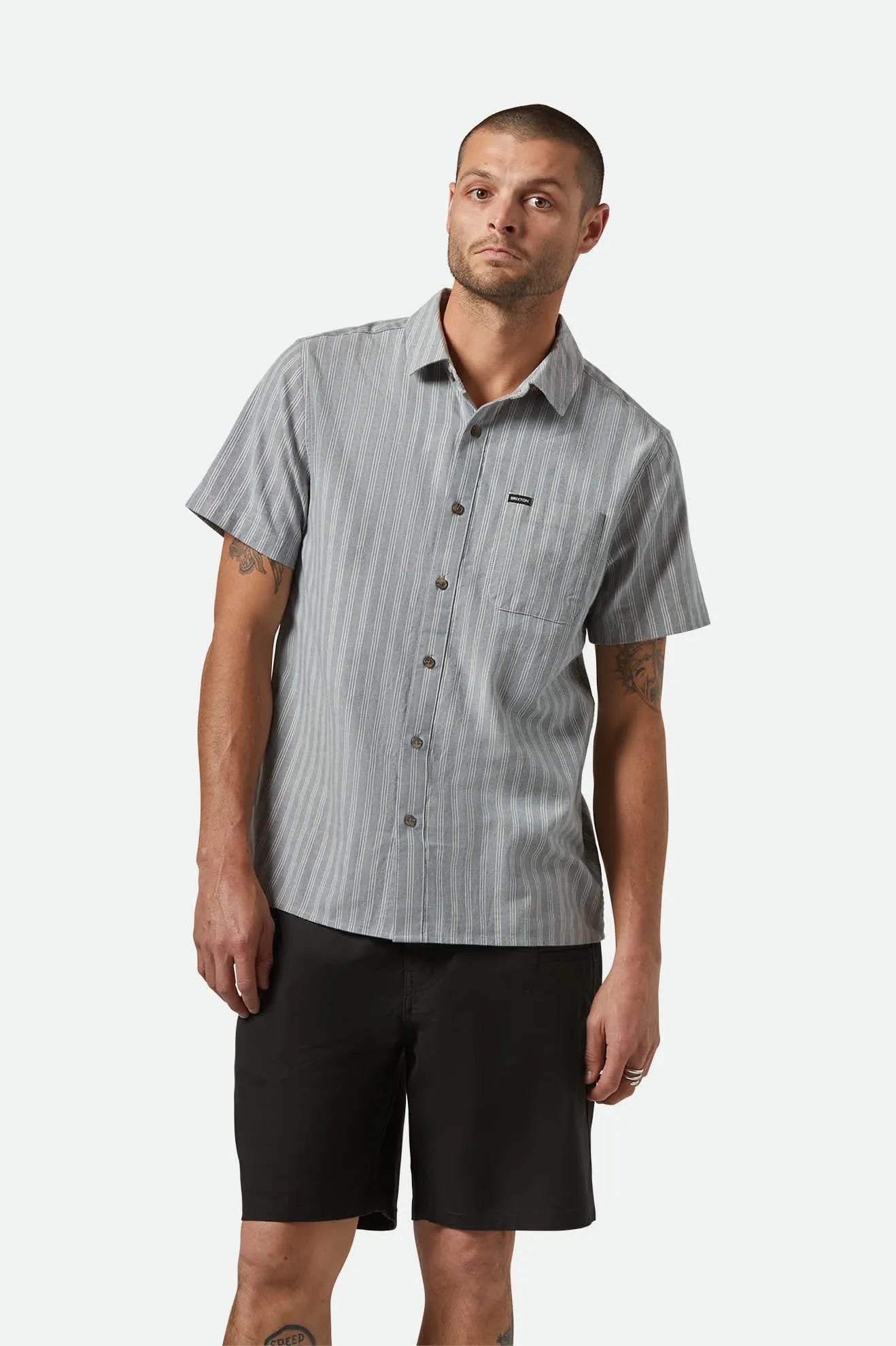 CRU Oxford Stripe S/S Shirt - Basalt Blue/Whitcap Stripe