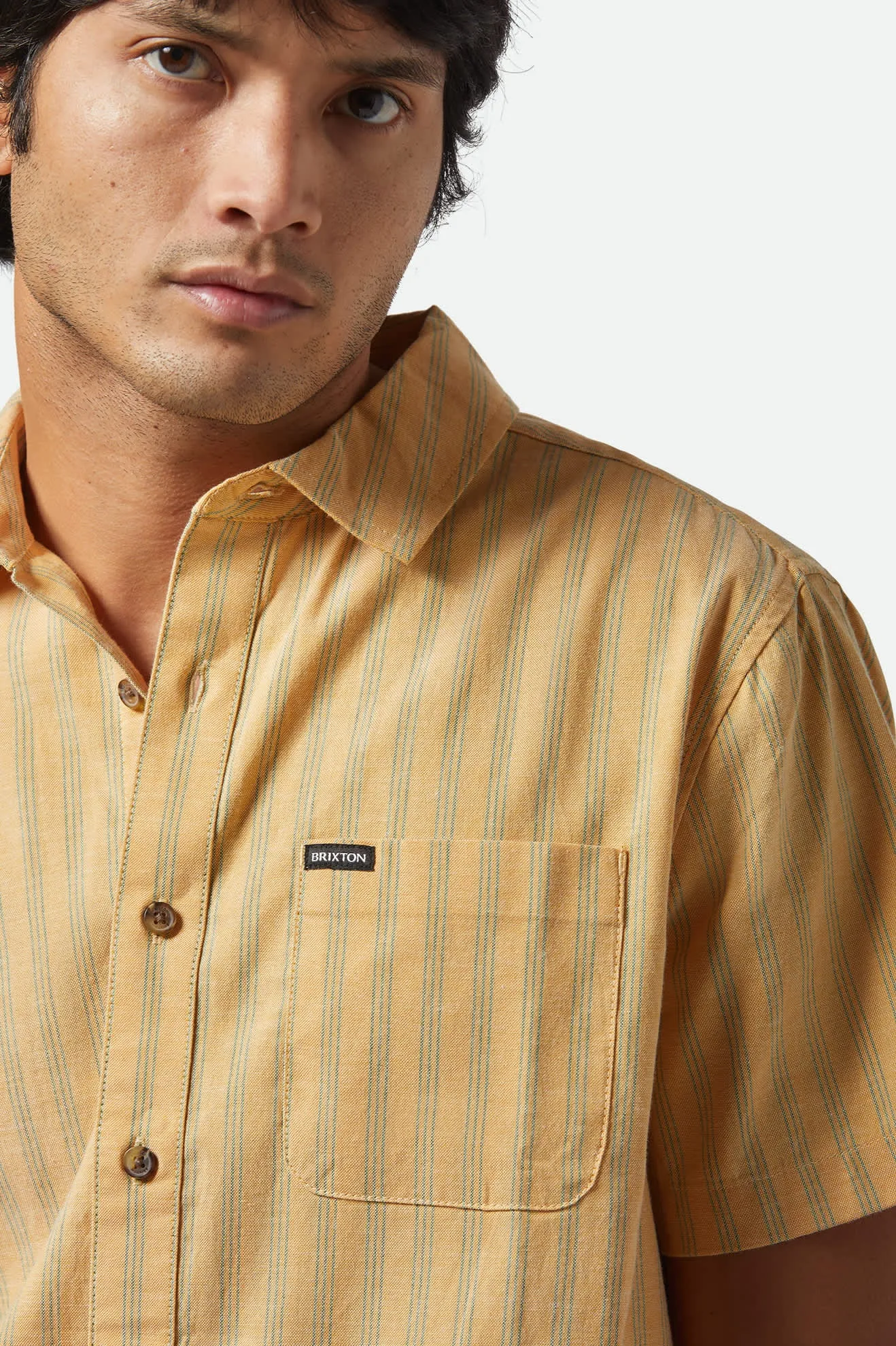 CRU Oxford Stripe S/S Shirt - Curry/Ivy Green Stripe