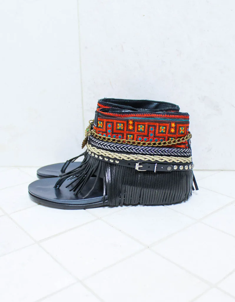 Custom Made Boho Sandals in Black | SIZE 40