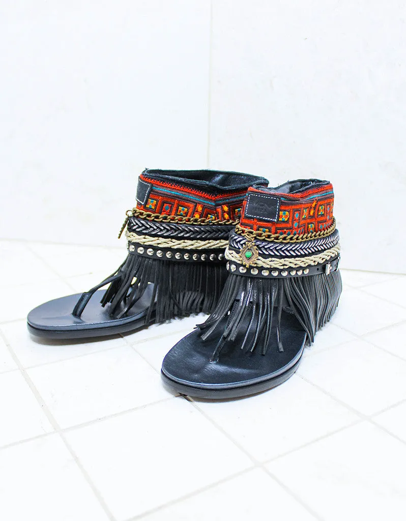 Custom Made Boho Sandals in Black | SIZE 40