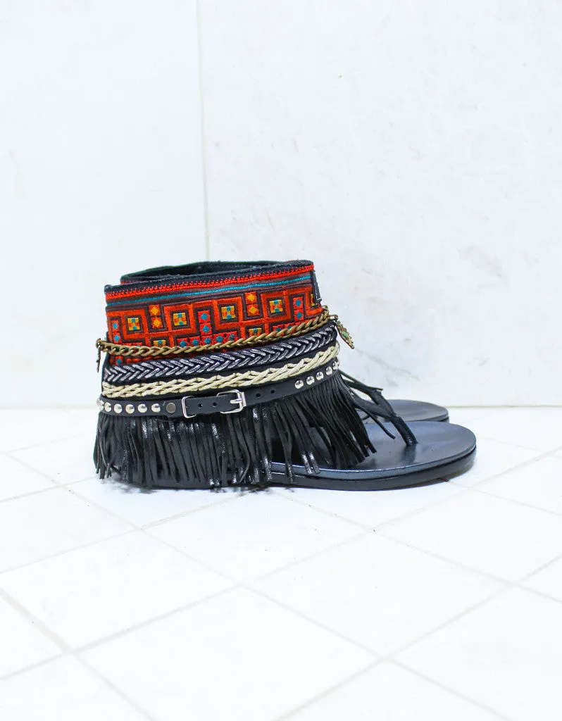 Custom Made Boho Sandals in Black | SIZE 40