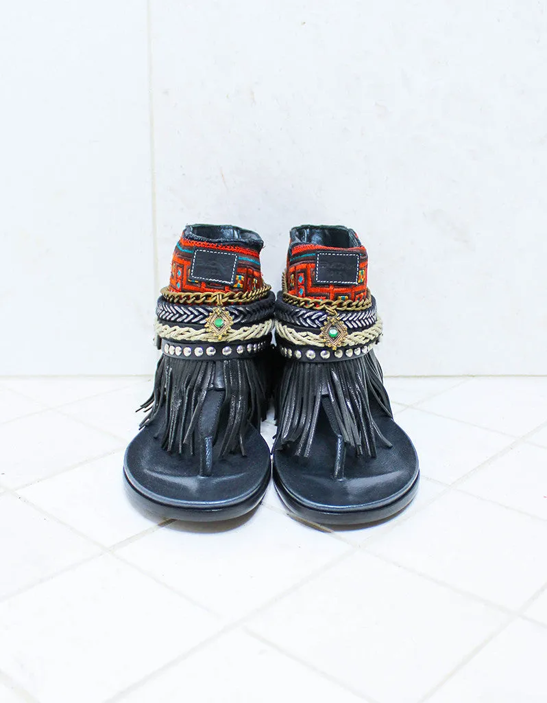 Custom Made Boho Sandals in Black | SIZE 40