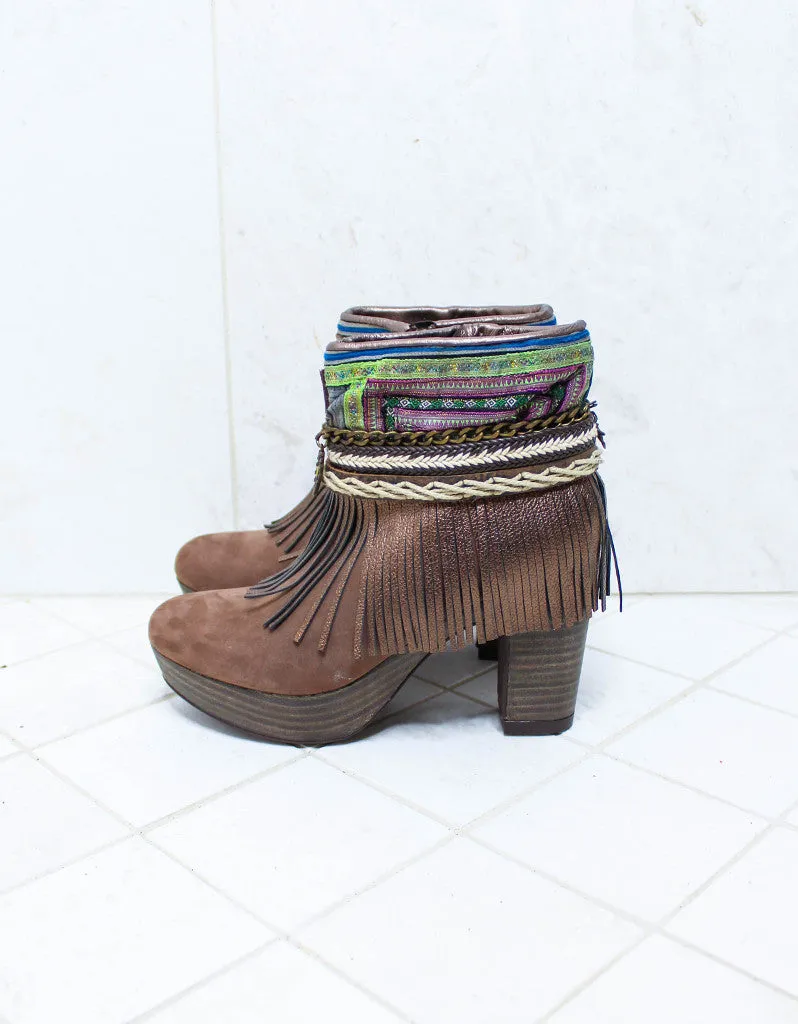 Custom Made High Heel Boho Boots in Brown | SIZE 38
