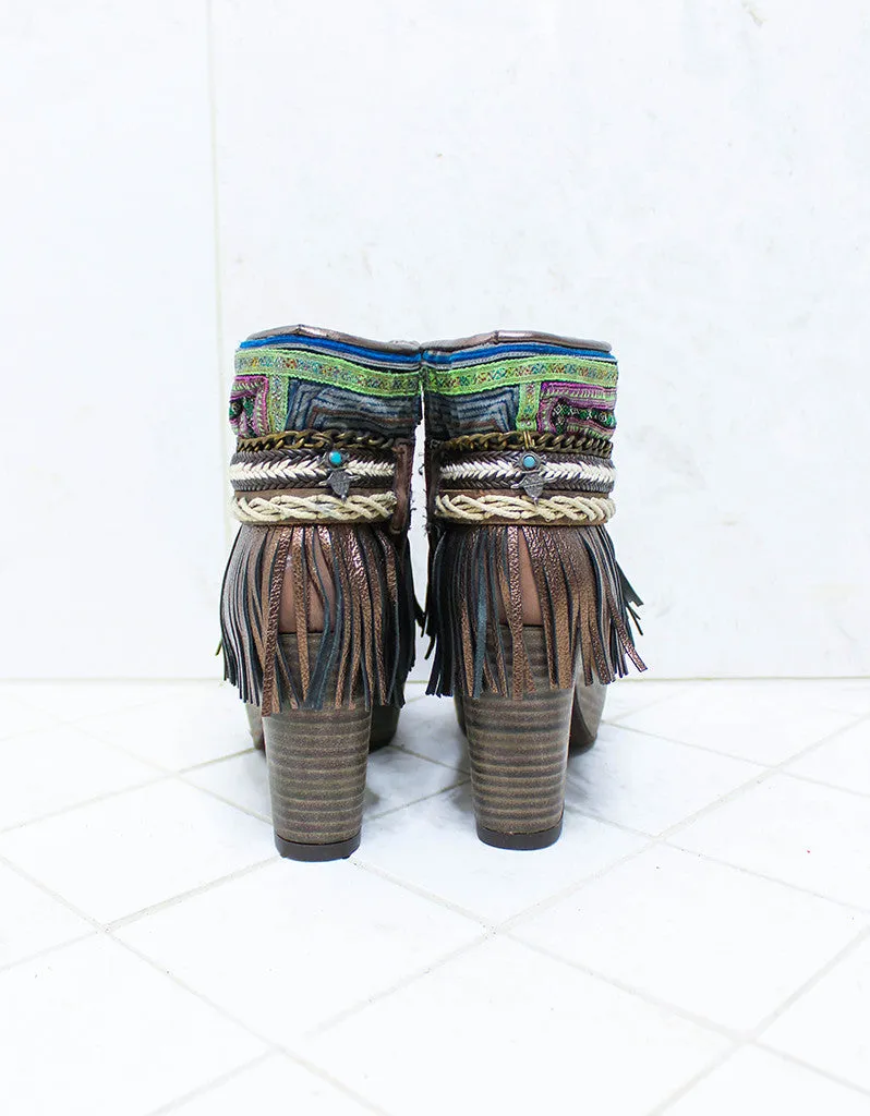 Custom Made High Heel Boho Boots in Brown | SIZE 38