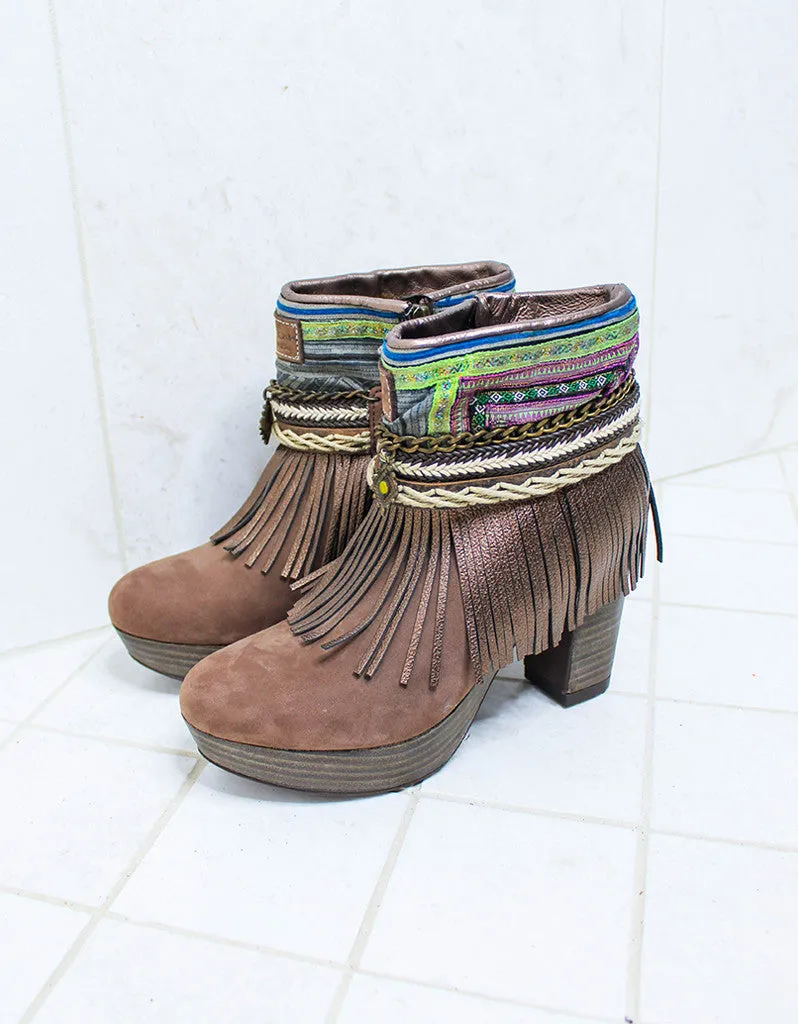 Custom Made High Heel Boho Boots in Brown | SIZE 38
