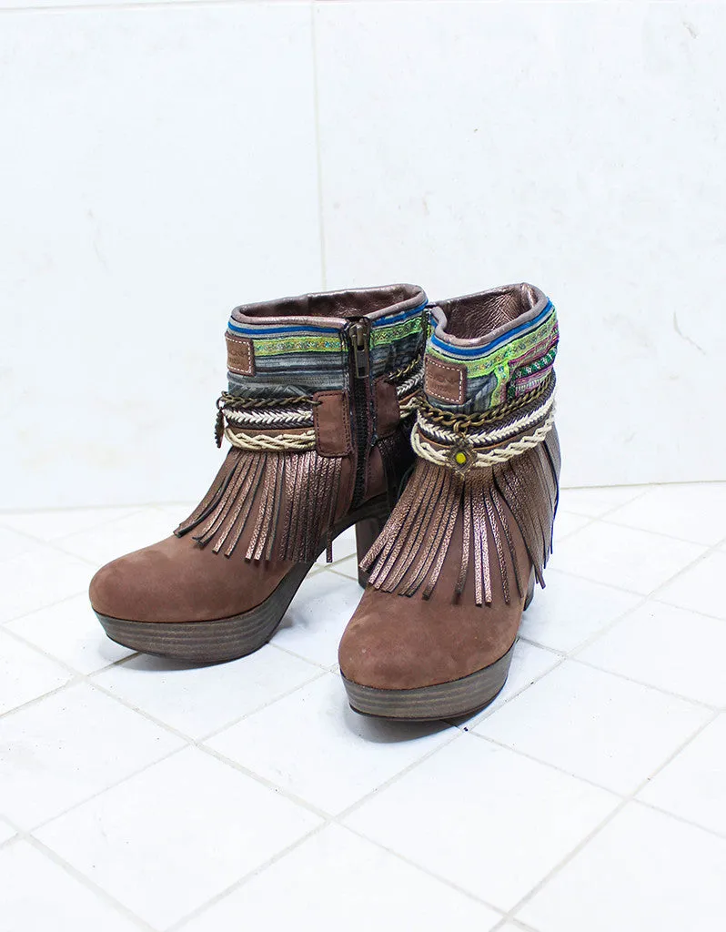 Custom Made High Heel Boho Boots in Brown | SIZE 38