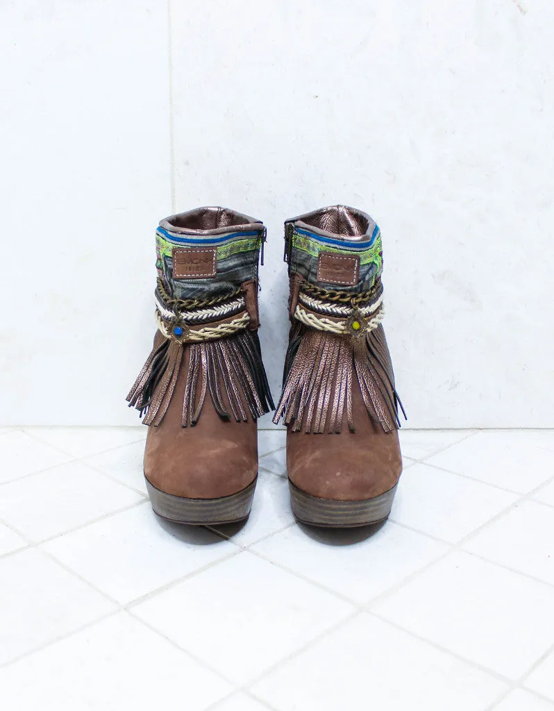 Custom Made High Heel Boho Boots in Brown | SIZE 38
