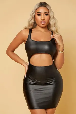 Cut Out Bodycon PU Leather Dress