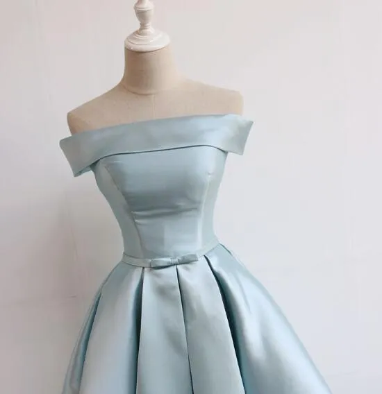 Cute Satin Short Off the Shoulder Party Dress, Knee Length Formal Dress