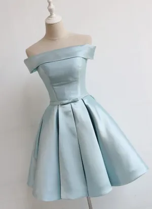 Cute Satin Short Off the Shoulder Party Dress, Knee Length Formal Dress