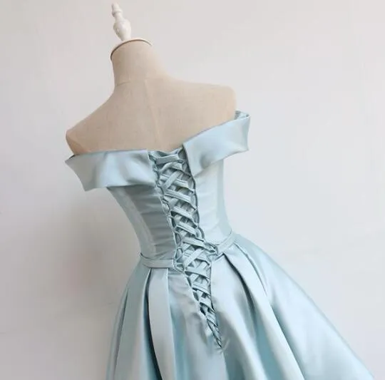 Cute Satin Short Off the Shoulder Party Dress, Knee Length Formal Dress
