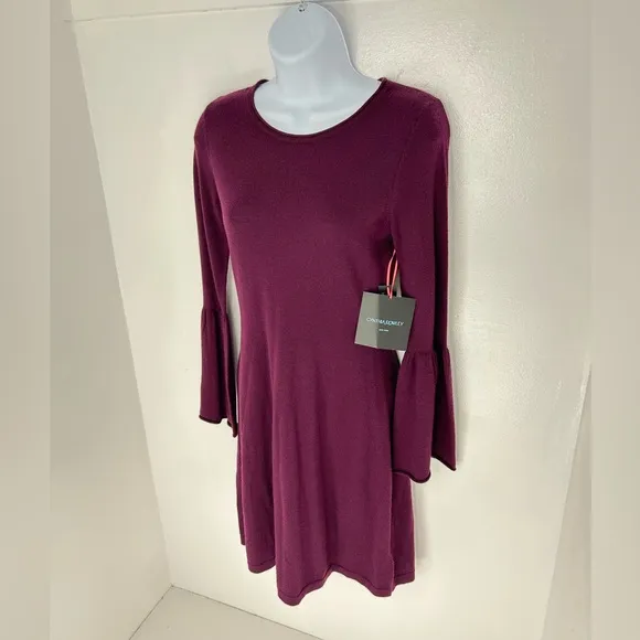 Cynthia Rowley NWT 100% Merino Wool Size XS Purple Sweater Dress Flare Sleeve