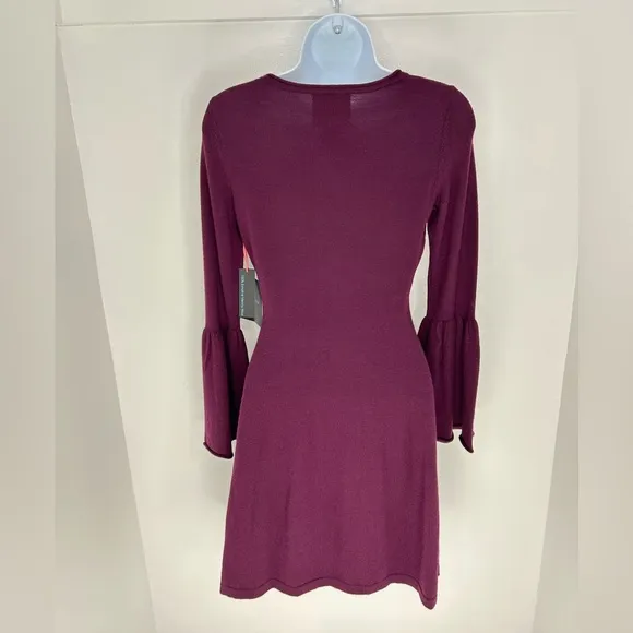 Cynthia Rowley NWT 100% Merino Wool Size XS Purple Sweater Dress Flare Sleeve