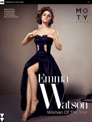 Dark Navy Emma Watson Strapless Velvet Dress Slit Prom Celebrity Formal Dress Cutout GQ UK