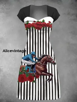 Derby Art Print Short Sleeve Vintage Dress Derby Dress
