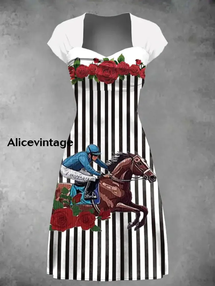 Derby Art Print Short Sleeve Vintage Dress Derby Dress