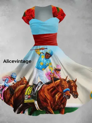 Derby Art Print Short Sleeve Vintage Dress Derby Dress